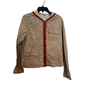 Vintage Y2K Roxy Girls Hooded Zip-Up Jacket Size 20 Beige/Red Cotton Casual Ligh